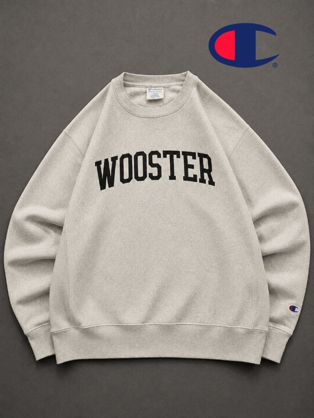 Vintage 90s Champion Reverse Weave Wooster College Sweatshirt Size Large Grey